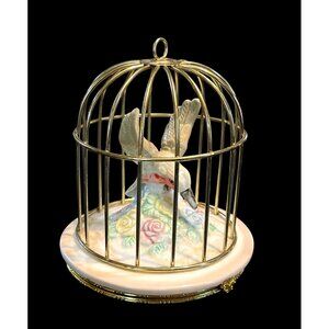 Vtg Limoges Porcelain Hummingbird In Cage Trinket Box Gold Tone 5"